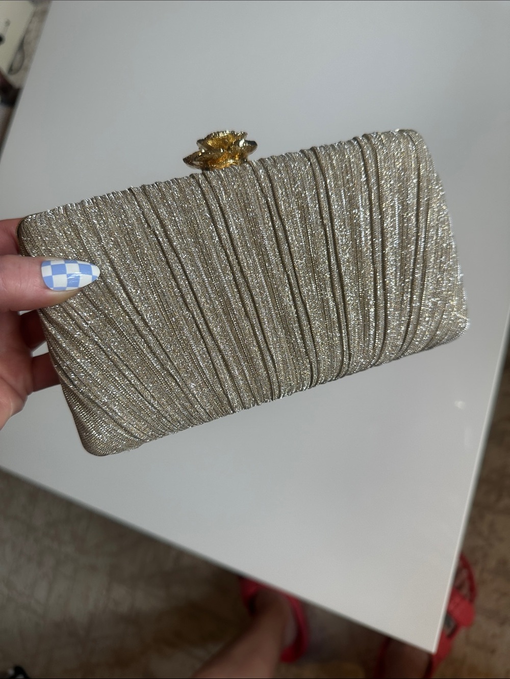 House of Harlow 1960 Gold Glitter Pleated Clutch